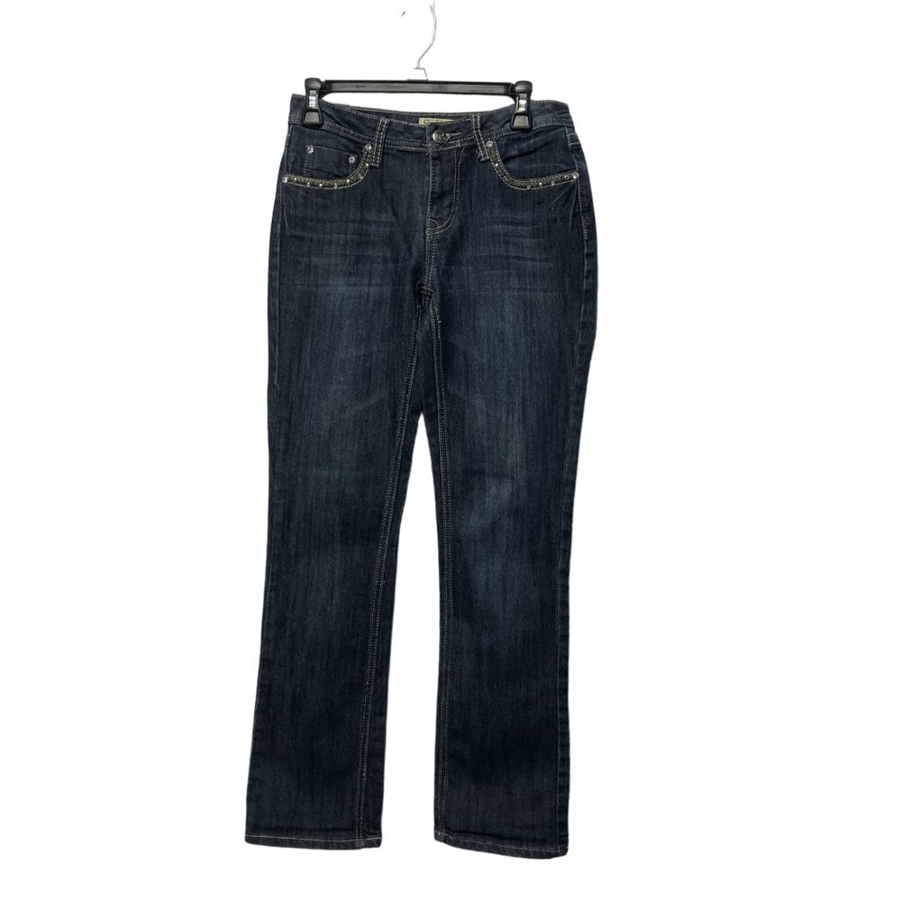 Earl Jean Denim Pants Womens Size 6 Embellished Pocket Straight Leg Black Jeans